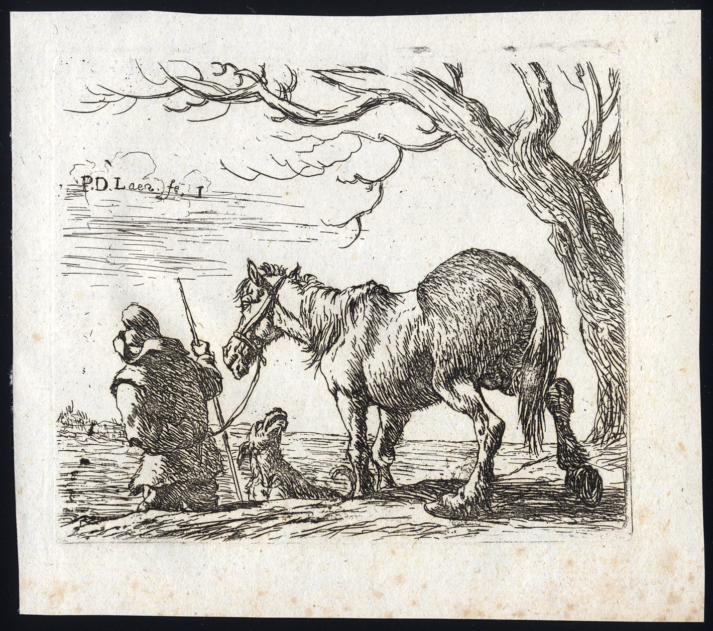 , Antique Master Print-HORSE-SOLDIER-FORD-WADE-De Laer-1789, Pictura Antique Prints