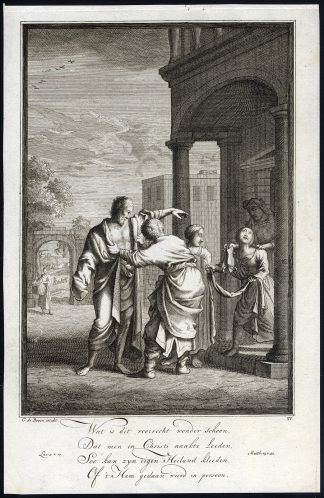 Antique Master Print-LUKE 3:11-CHARITY-DIVISION OF WEALTH-De Broen-1705