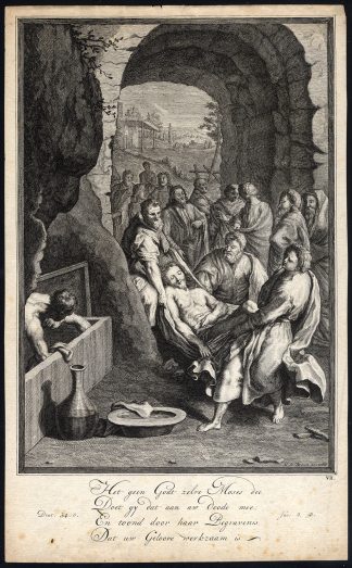 Antique Master Print-DEUTERONOMY 34:6-BURIAL-MOSES-De Broen-1705