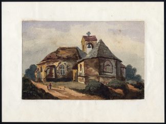 Original Drawing-CHURCH-GOTHIC ARCHITECTURE-RURAL LANDSCAPE-1880