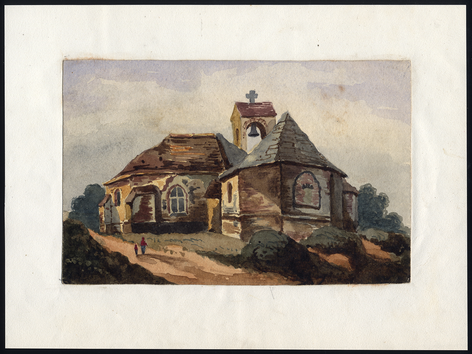 Ab5605 416x312 Original Drawing-CHURCH-GOTHIC ARCHITECTURE-RURAL LANDSCAPE-1880