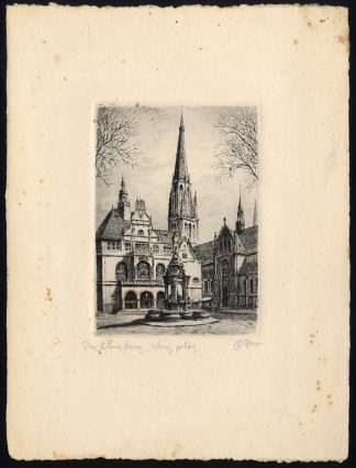 Original Print-DUISBURG-SALVATORKIRCHE-MERCATORBRUNNEN-BURGPLATZ-1920