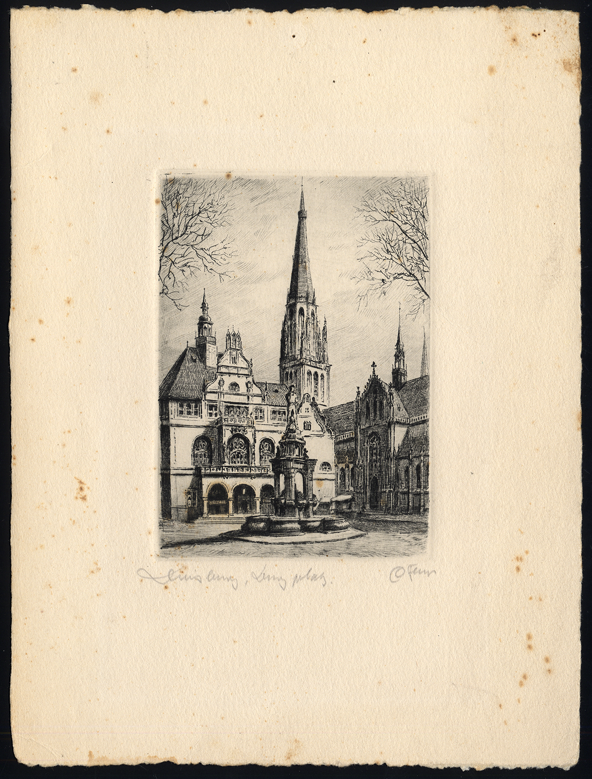 Ab5627 416x547 Original Print-DUISBURG-SALVATORKIRCHE-MERCATORBRUNNEN-BURGPLATZ-1920