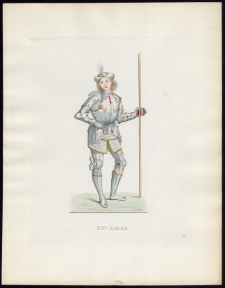 Antique Costume Print-ITALY-ARMOR-PLATE-SOLDIER-XVI CENT.-Duplessis-1867
