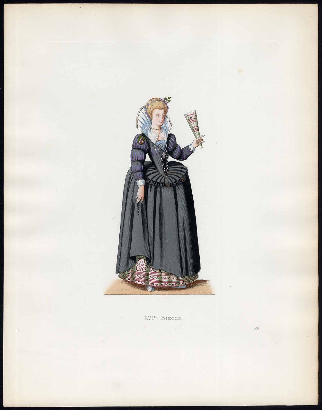 , Antique Costume Print-LADY-FRANCE-DRESS-XVI CENT.-Duplessis-1867, Pictura Antique Prints