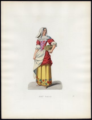 Antique Costume Print-FARM GIRL-FRANCE-XVII CENT.-Duplessis-1867