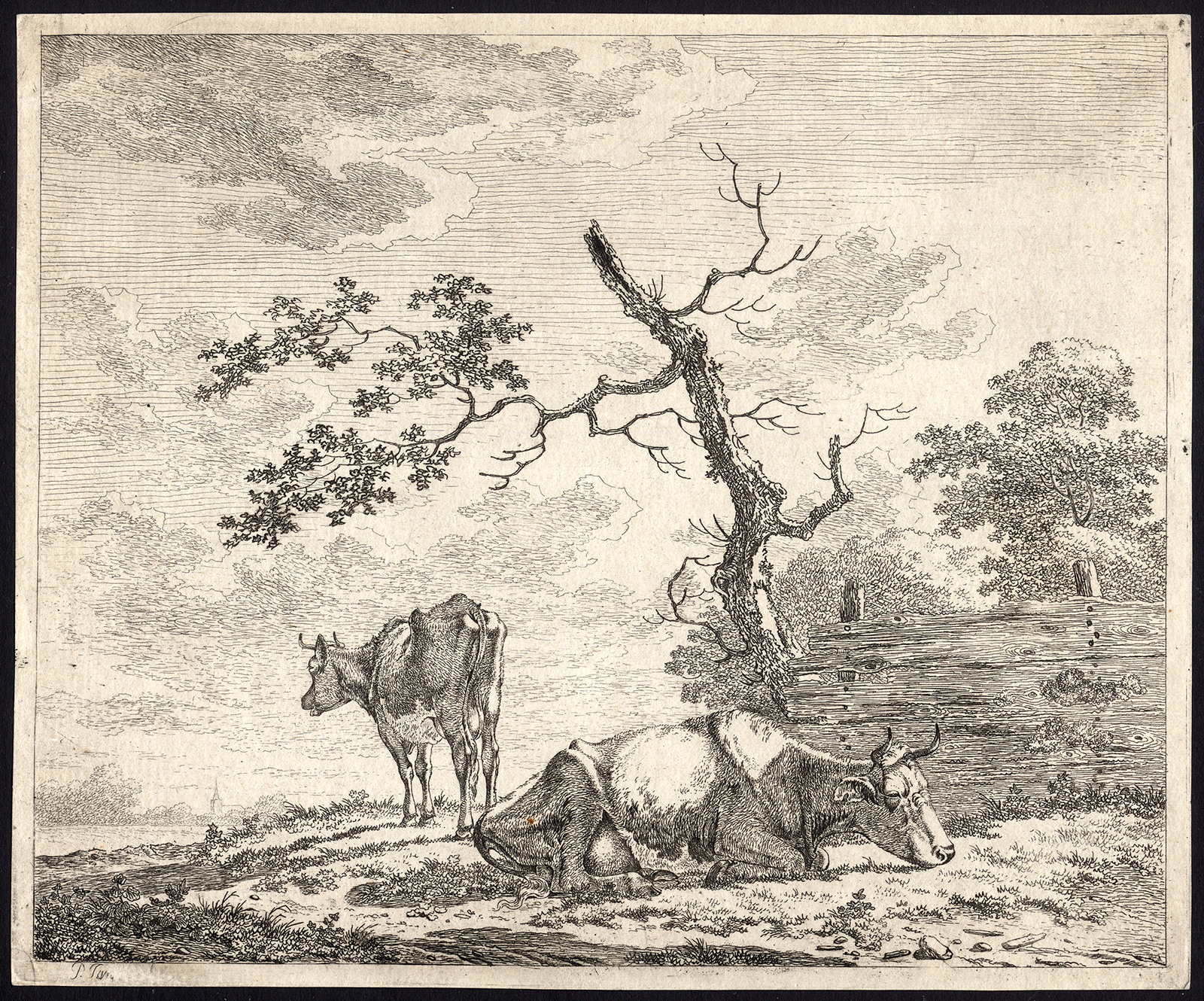 , Antique Master Print-LANDSCAPE-COW-WOODEN FENCE-Janson-ca. 1810, Pictura Antique Prints
