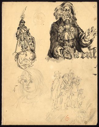 Antique Drawing-SKETCHBOOK-FIGURES-SOLDIERS-DOLL-CURUT-Sundblad-ca. 1870