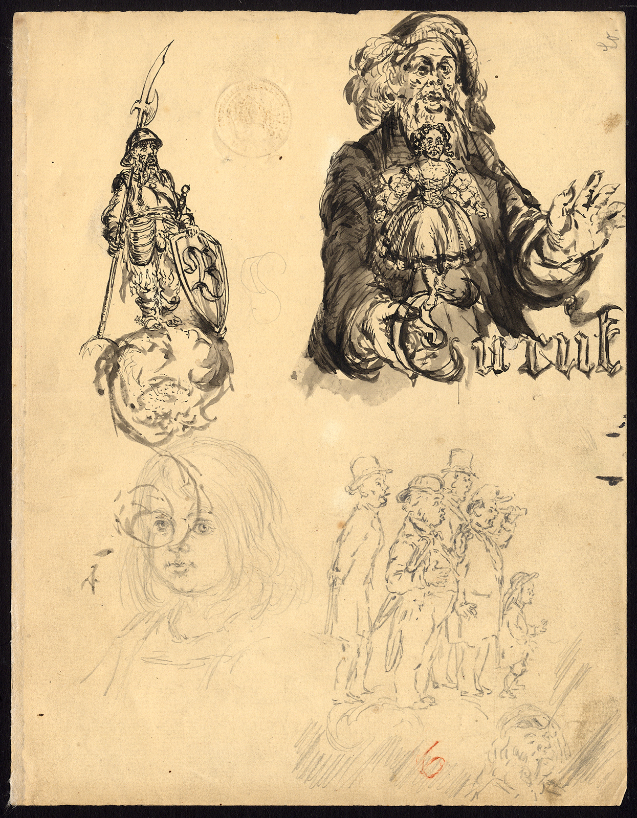 , Antique Drawing-SKETCHBOOK-FIGURES-SOLDIERS-DOLL-CURUT-Sundblad-ca. 1870, Pictura Antique Prints