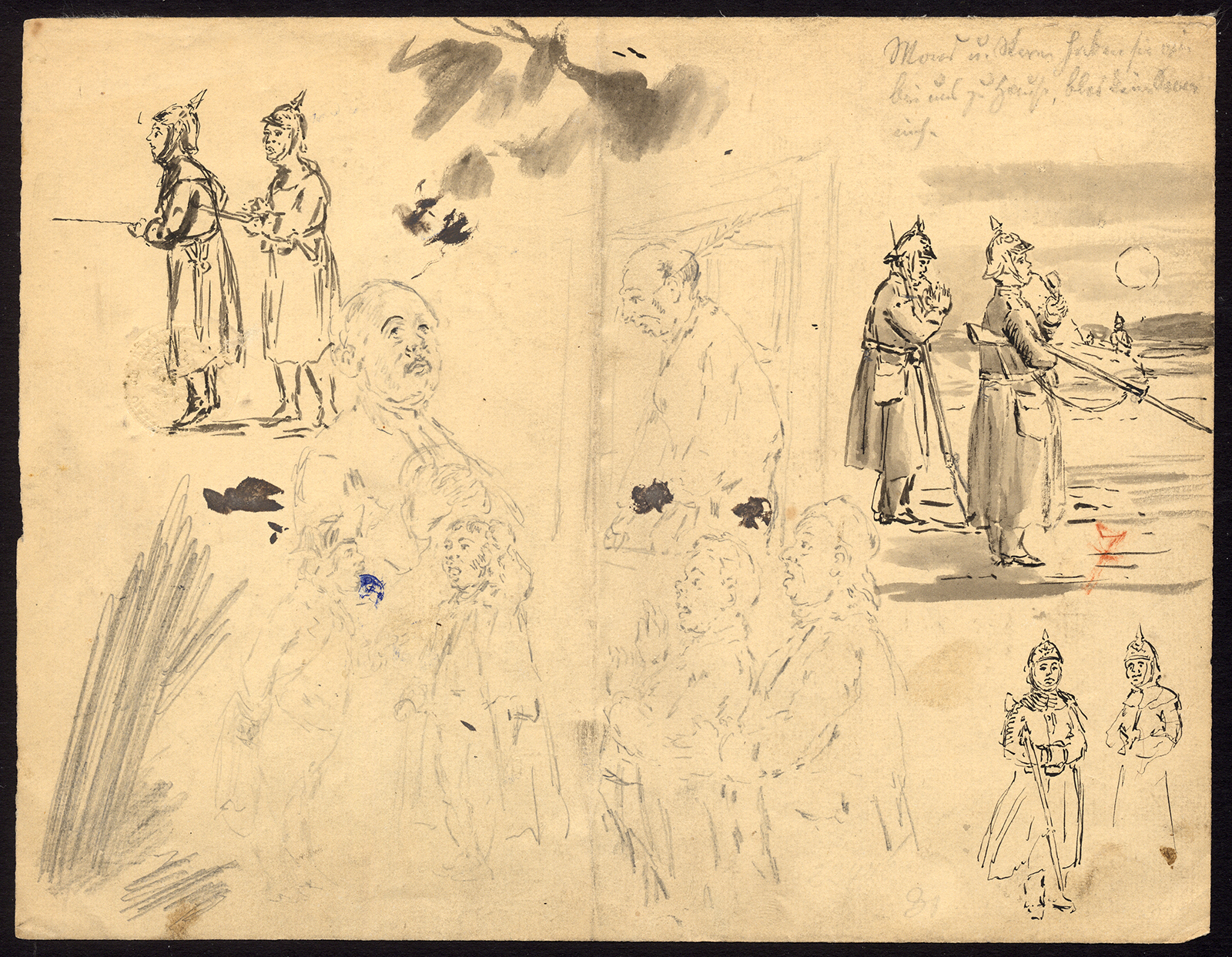 , Antique Drawing-SKETCHBOOK-FIGURES-SOLDIERS-DOLL-CURUT-Sundblad-ca. 1870, Pictura Antique Prints