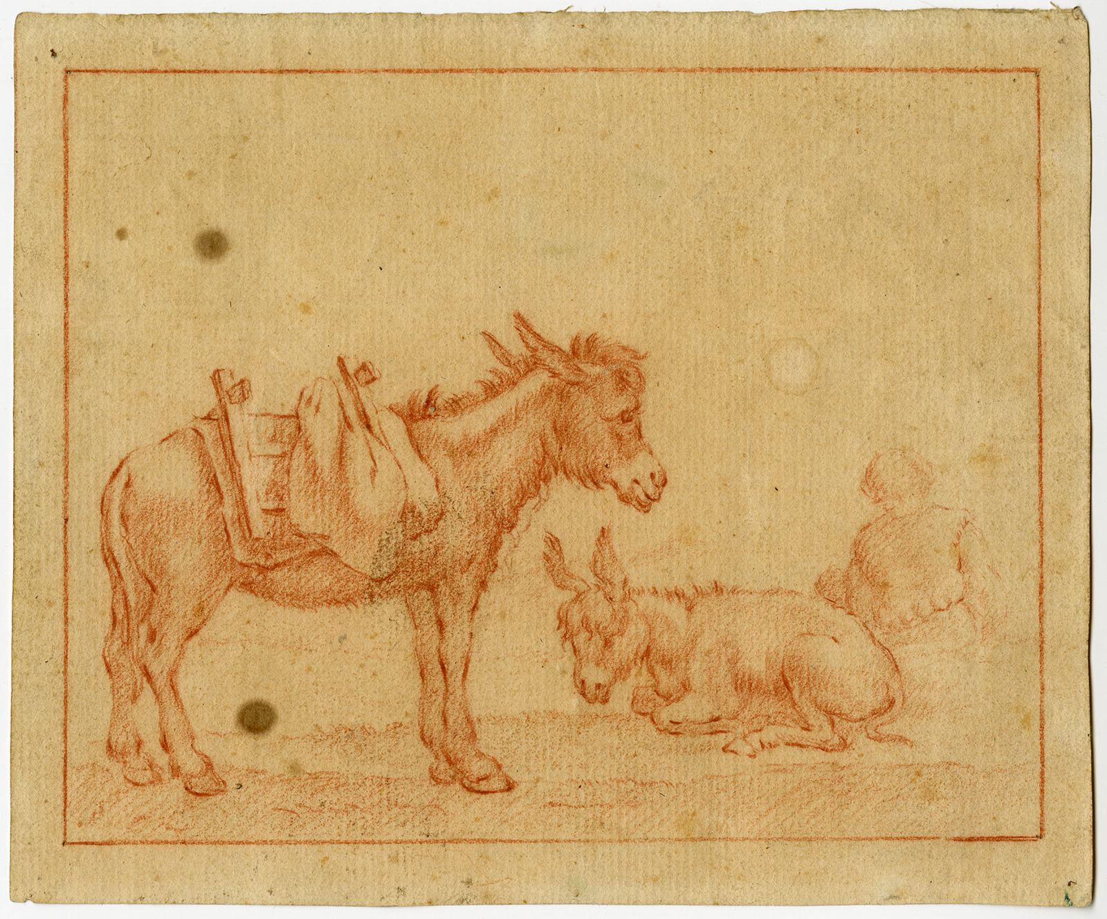 , Antique Drawing-ANIMAL-DONKEY-STANDING-LYING-Anonymous-ca. 1780, Pictura Antique Prints