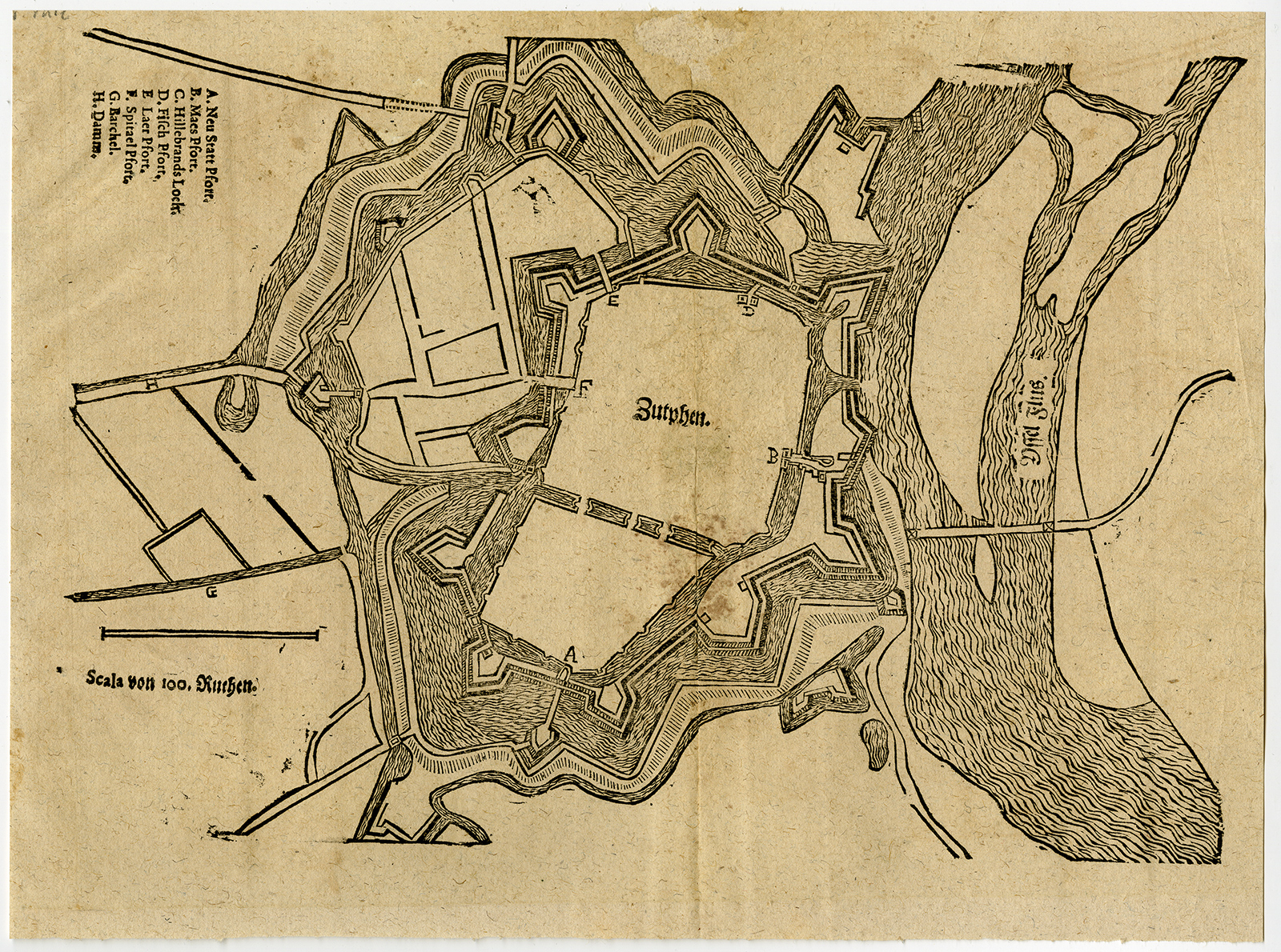 , Rare Antique Print-ZUTPHEN-IJSSEL-FORTIFICATION-Merian-Ammon-Serlin-1682, Pictura Antique Prints
