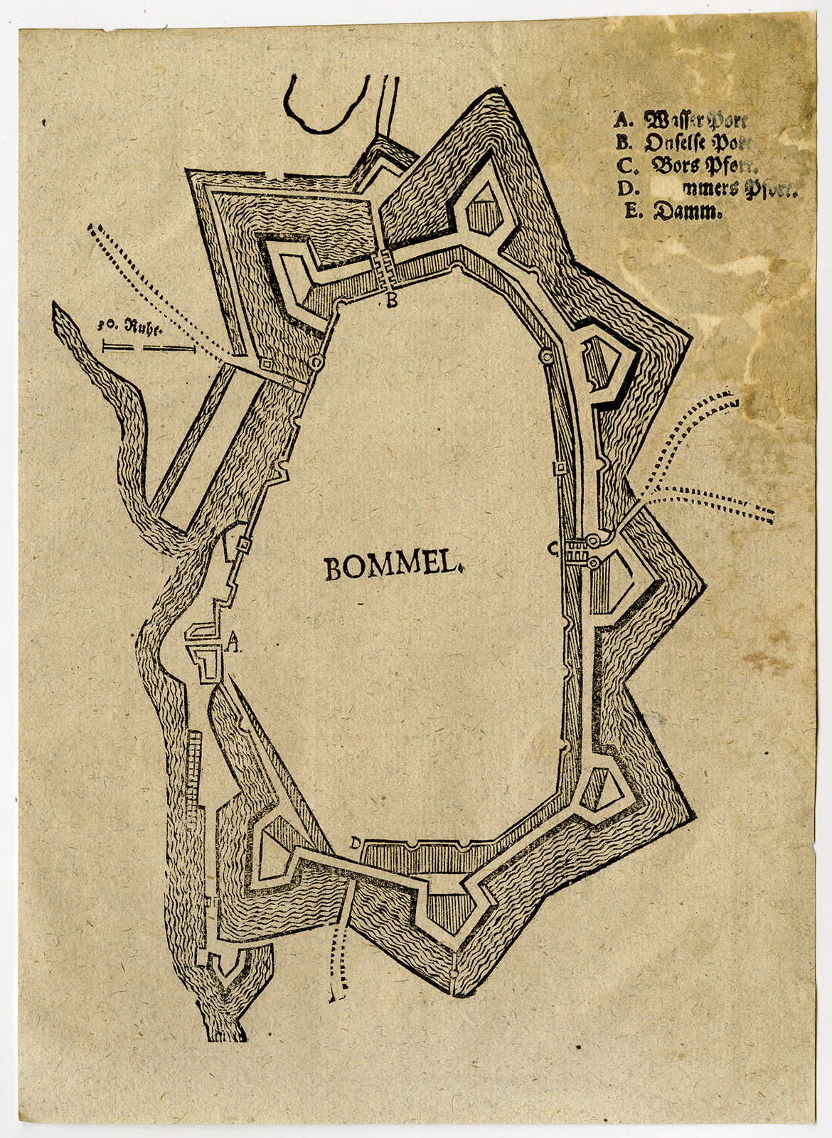 , Rare Antique Print-BOMMEL-ZALTBOMMEL-FORTIFICATION-Merian-Ammon-Serlin-1681, Pictura Antique Prints