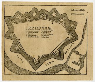Rare Antique Print-DOESBURG-FORTIFICATION-NETHERLANDS-Merian-Ammon-Serlin-1679