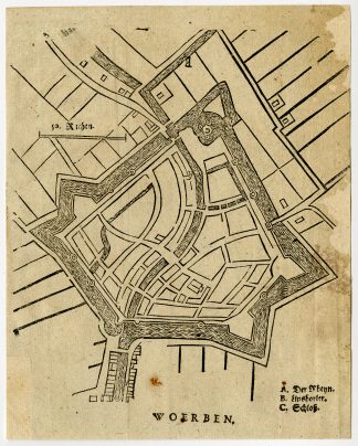 Rare Antique Print-WOERDEN-PLAN-Merian-Ammon-Serlin-1672