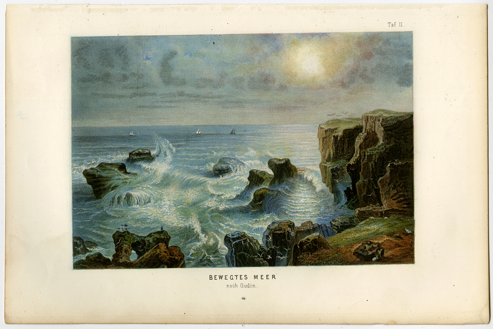 , Antique Print-UNRULY SEA-STORM-COAST-Gudin-Schleiden-1867, Pictura Antique Prints