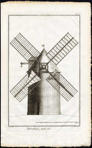 5 Antique Prints-HYDRAULICS-SCIENCE-WATER PUMPING WINDMILL-Diderot-Prevost-1751