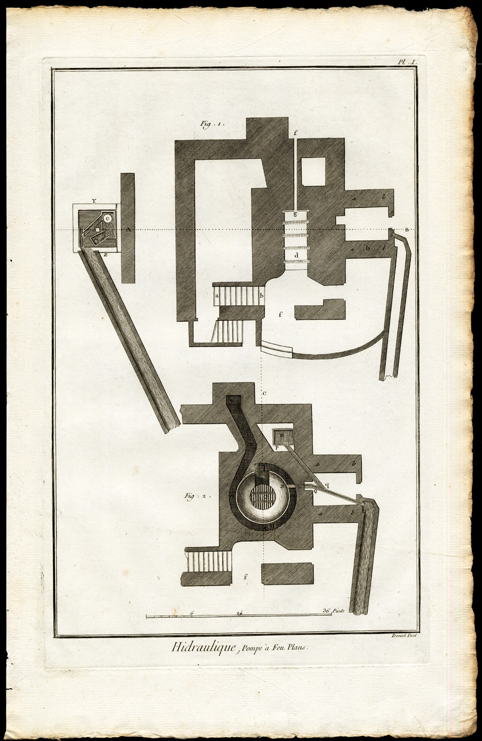 , 6 Antique Prints-HYDRAULICS-SCIENCE-FIRE PUMP-POMPE A FEU-Diderot-Defehrt-1751, Pictura Antique Prints