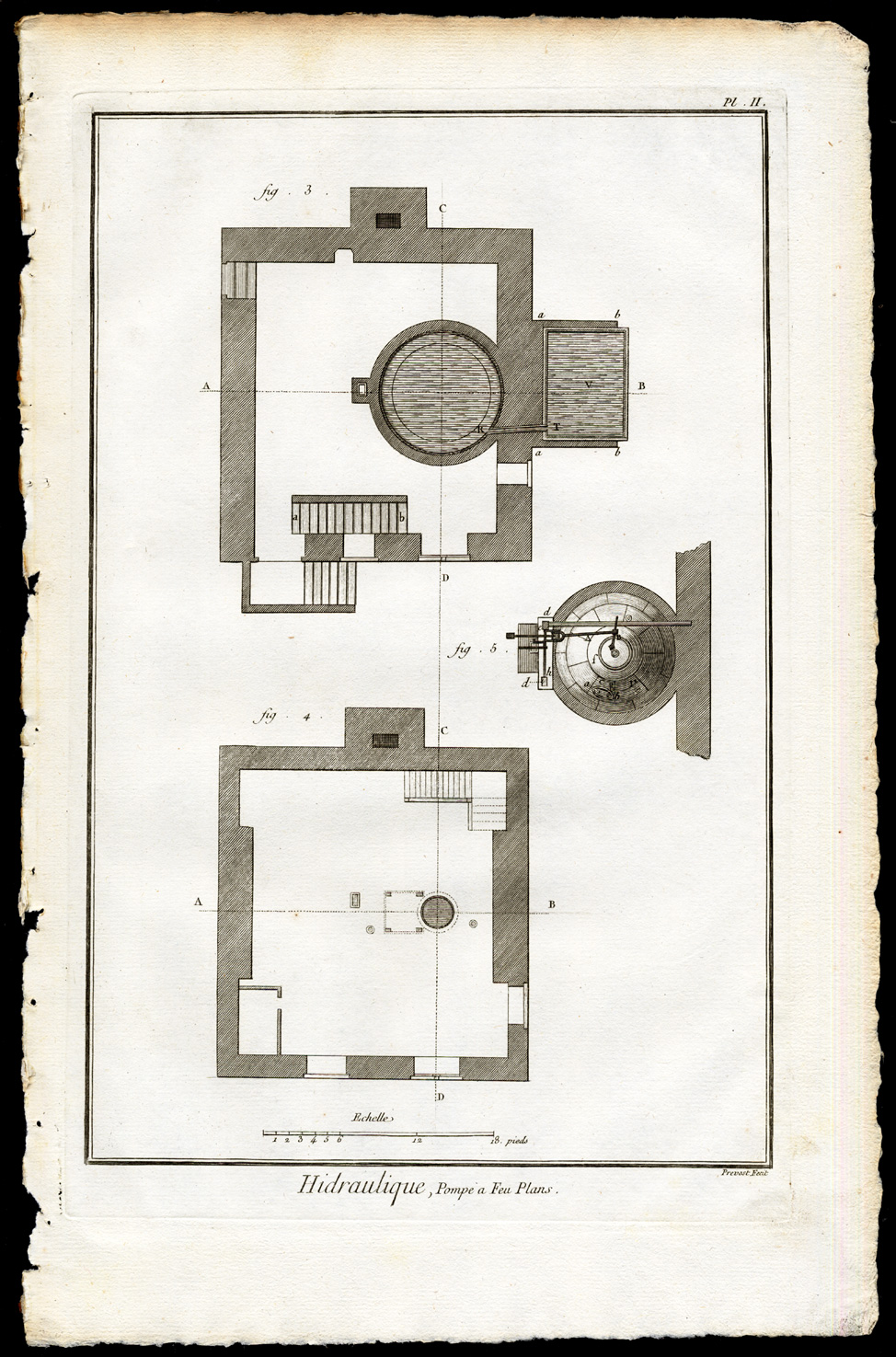 , 6 Antique Prints-HYDRAULICS-SCIENCE-FIRE PUMP-POMPE A FEU-Diderot-Defehrt-1751, Pictura Antique Prints