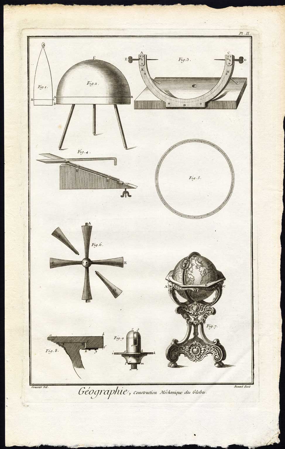 , 3 Antique Prints-SCIENCE-GLOBE MAKING-GEOGRAPHY-Diderot-Benard-1751, Pictura Antique Prints