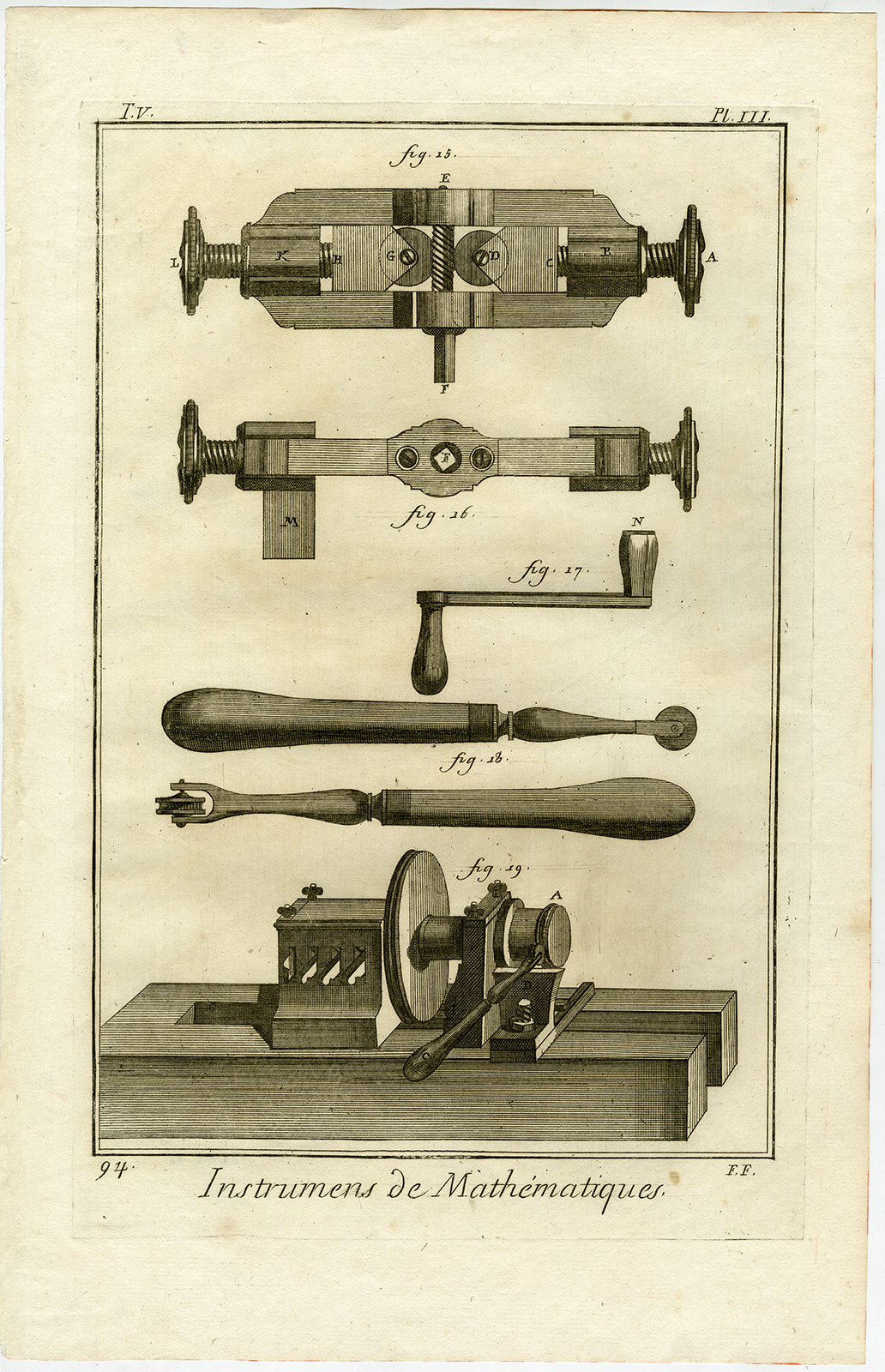 , 3 Antique Prints-SCIENCE-MATHEMATICAL INSTRUMENT-MATHEMATICS-Diderot-Benard-1751, Pictura Antique Prints