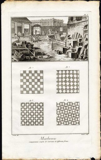 14 Antique Prints-STONE MASONRY-MARBLE-MARBRERIE-Diderot-Benard-1751
