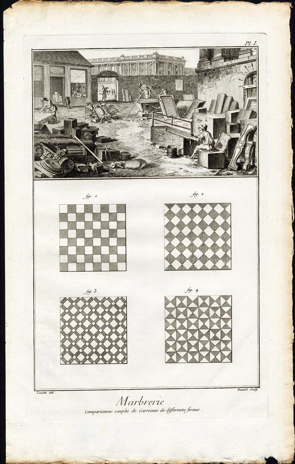 , 14 Antique Prints-STONE MASONRY-MARBLE-MARBRERIE-Diderot-Benard-1751, Pictura Antique Prints