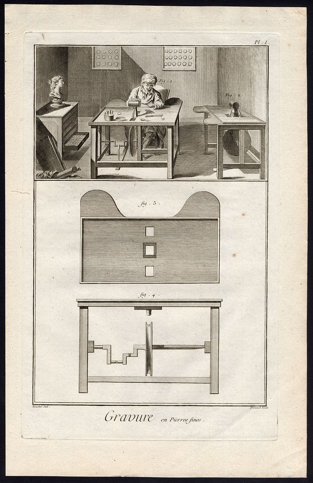 , 3 Antique Prints-ENGRAVING-PRECIOUS STONES-Diderot-Benard-1751, Pictura Antique Prints