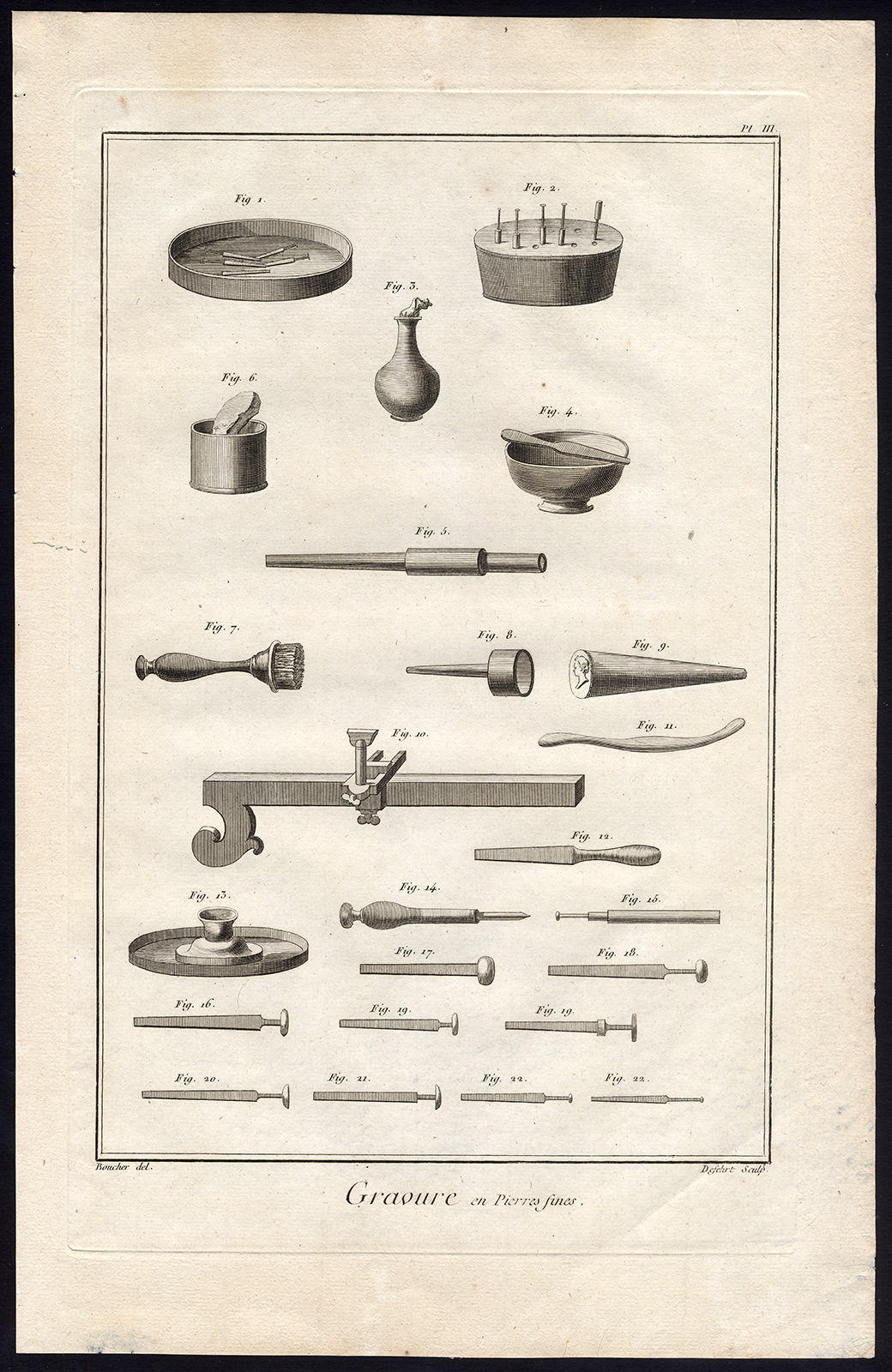, 3 Antique Prints-ENGRAVING-PRECIOUS STONES-Diderot-Benard-1751, Pictura Antique Prints