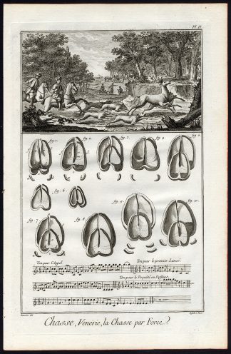 Antique Print-DEER HUNTING-CHASSE-DOGS-FOOTPRINTS-Diderot-Prevost-1751