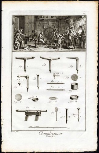 4 Antique Prints-COPPERSMITH-REDSMITH-TOOLS-WORKSHOP-Diderot-Prevost-1751