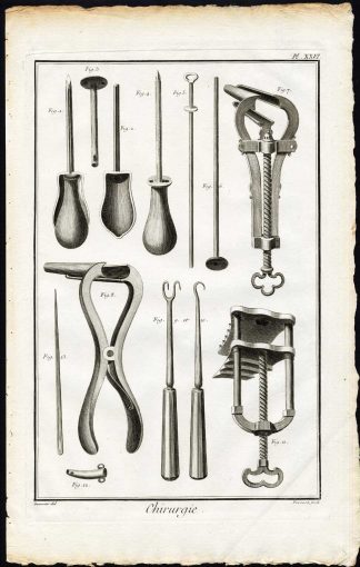 Antique Print-SURGERY-MEDICAL INSTRUMENT-SPECULUM-TROCAR-Diderot-Prevost-1751