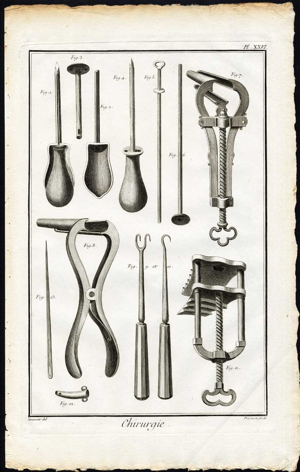 , Antique Print-SURGERY-MEDICAL INSTRUMENT-SPECULUM-TROCAR-Diderot-Prevost-1751, Pictura Antique Prints