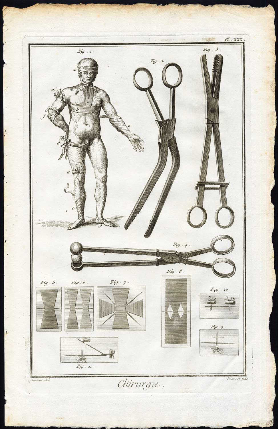 , Antique Print-SURGERY-MEDICAL INSTRUMENT-BANDAGE-Diderot-Prevost-1751, Pictura Antique Prints