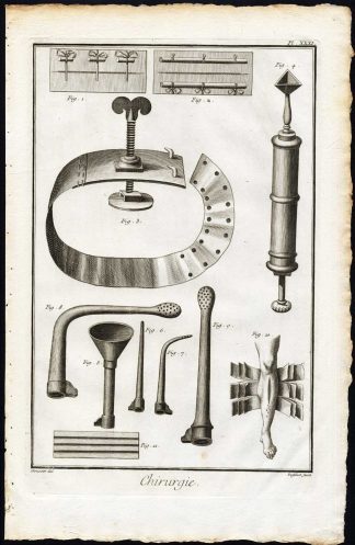 Antique Print-SURGERY-MEDICAL INSTRUMENT-SYRINGE-TOURNIQUET-Diderot-Defehrt-1751