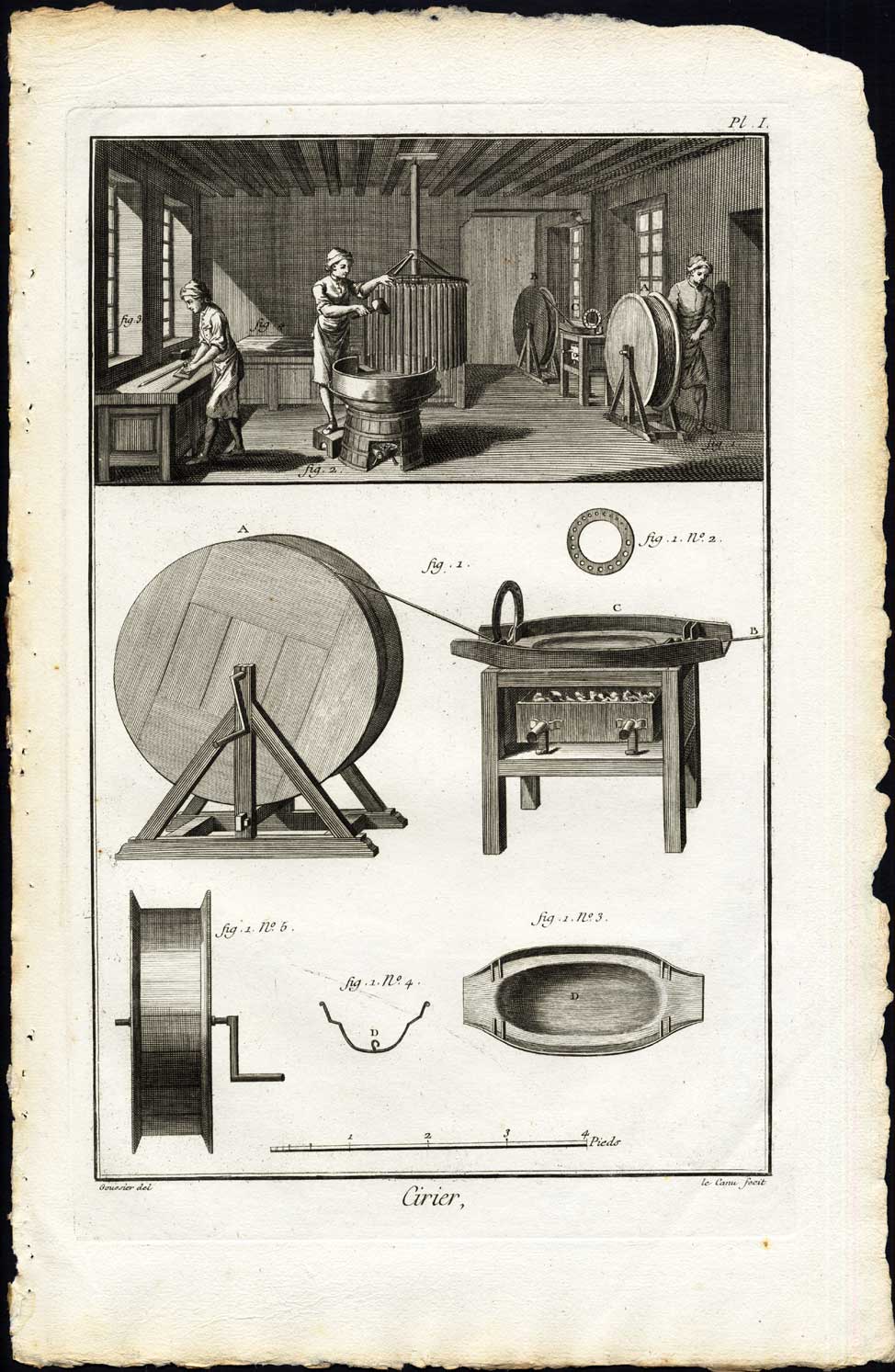 , 4 Antique Prints-FABRICATION OF CANDLES-WAX MAKING-Diderot-Le Canu-1751, Pictura Antique Prints