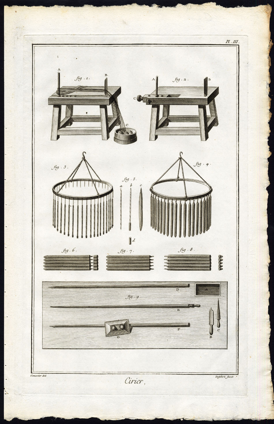 , 4 Antique Prints-FABRICATION OF CANDLES-WAX MAKING-Diderot-Le Canu-1751, Pictura Antique Prints