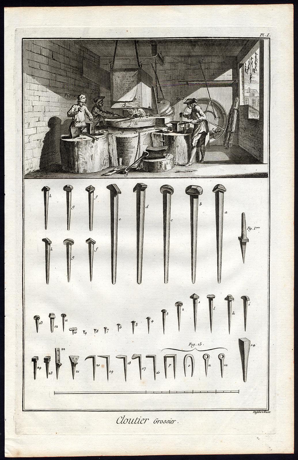 , 2 Antique Prints-HEAVY NAIL MAKING-WORKSHOP-Diderot-Defehrt-1751, Pictura Antique Prints