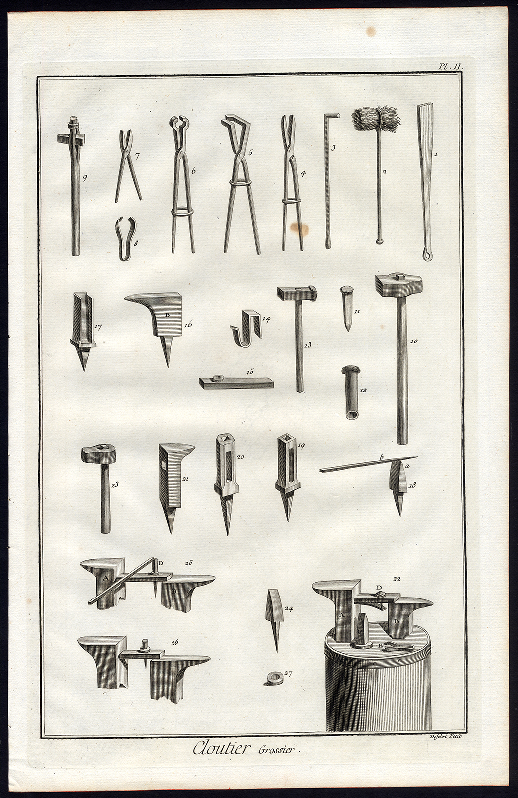 , 2 Antique Prints-HEAVY NAIL MAKING-WORKSHOP-Diderot-Defehrt-1751, Pictura Antique Prints