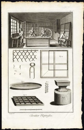 2 Antique Prints-MESHED WIRE-TOOLS-WORKSHOP-Diderot-Defehrt-1751
