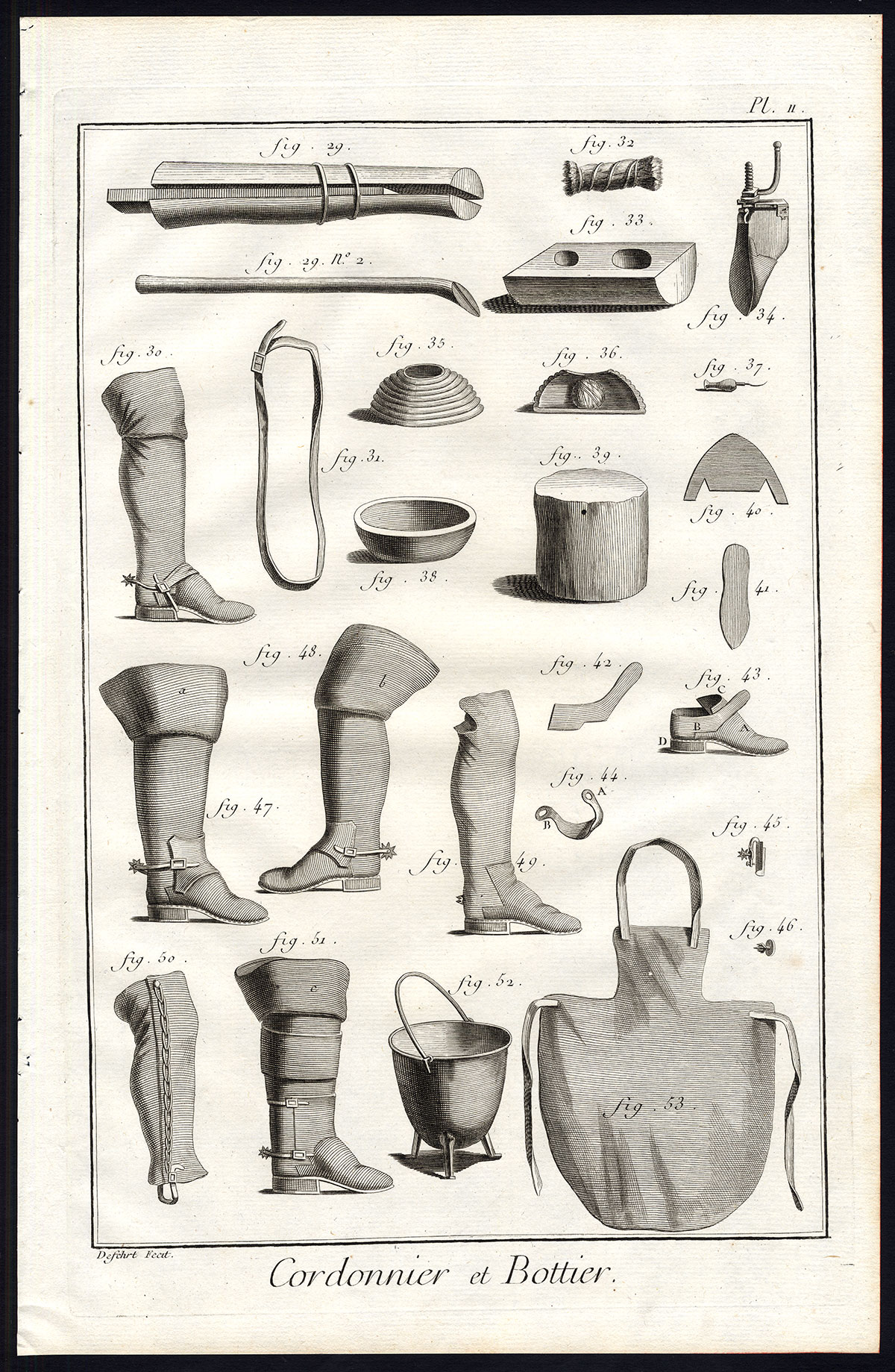, 2 Antique Prints-SHOE-BOOTH-MAKER-WORKSHOP-TOOLS-Diderot-Prevost-1751, Pictura Antique Prints