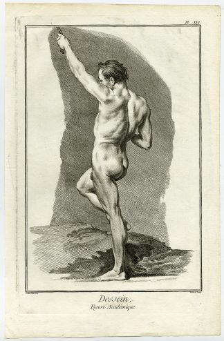 Antique Print-ART SCHOOL-DRAWING-HUMAN BODY-POSING MAN-Diderot-Prevost-1751