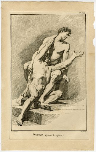Antique Print-ART SCHOOL-DRAWING-HUMAN BODY-POSING MEN-Diderot-Prevost-1751