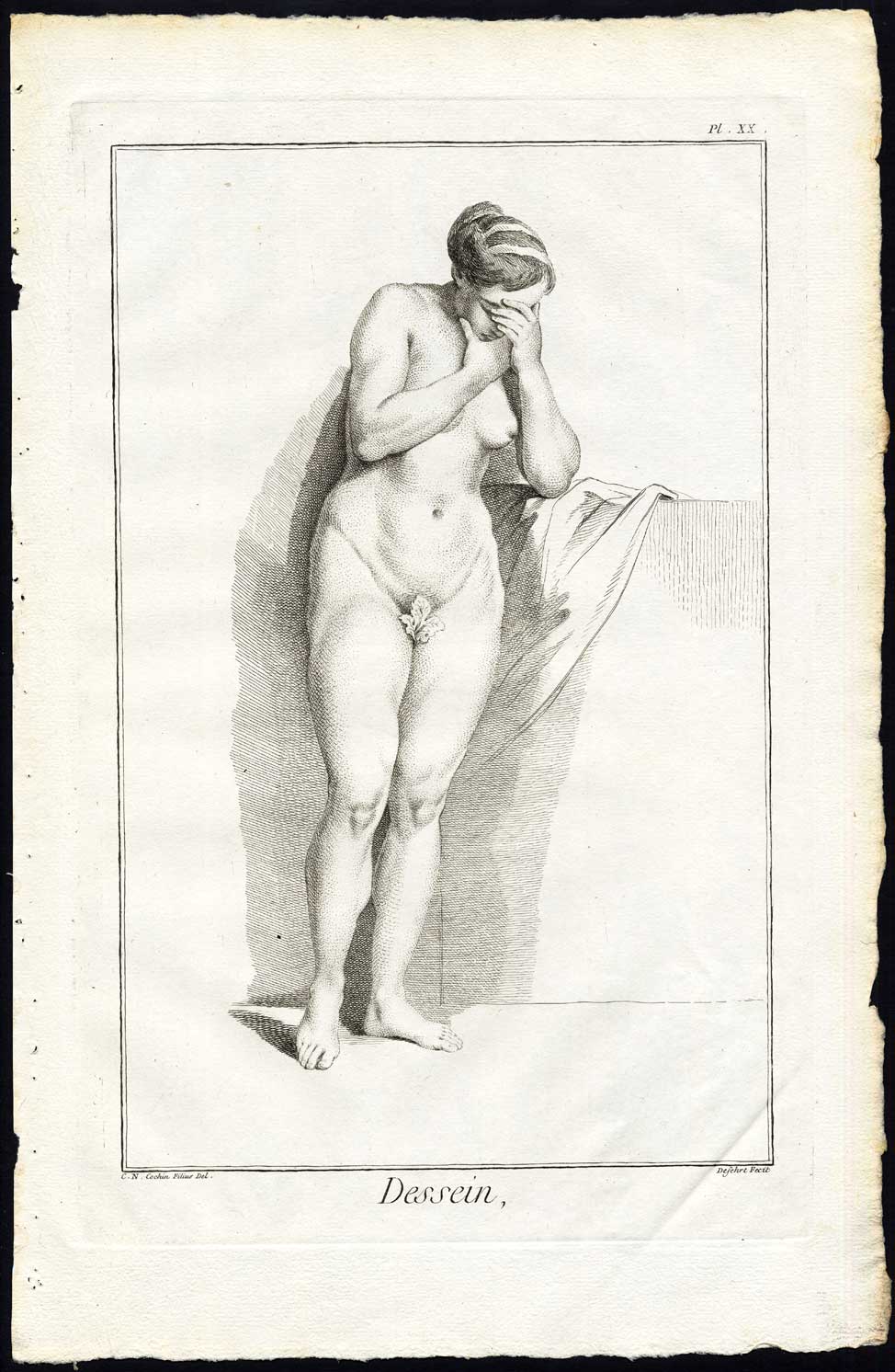, Antique Print-ART SCHOOL-DRAWING-HUMAN BODY-POSING WOMAN-Diderot-Defehrt-1751, Pictura Antique Prints