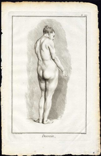 Antique Print-ART SCHOOL-DRAWING-HUMAN BODY-POSING WOMAN-Diderot-Prevost-1751