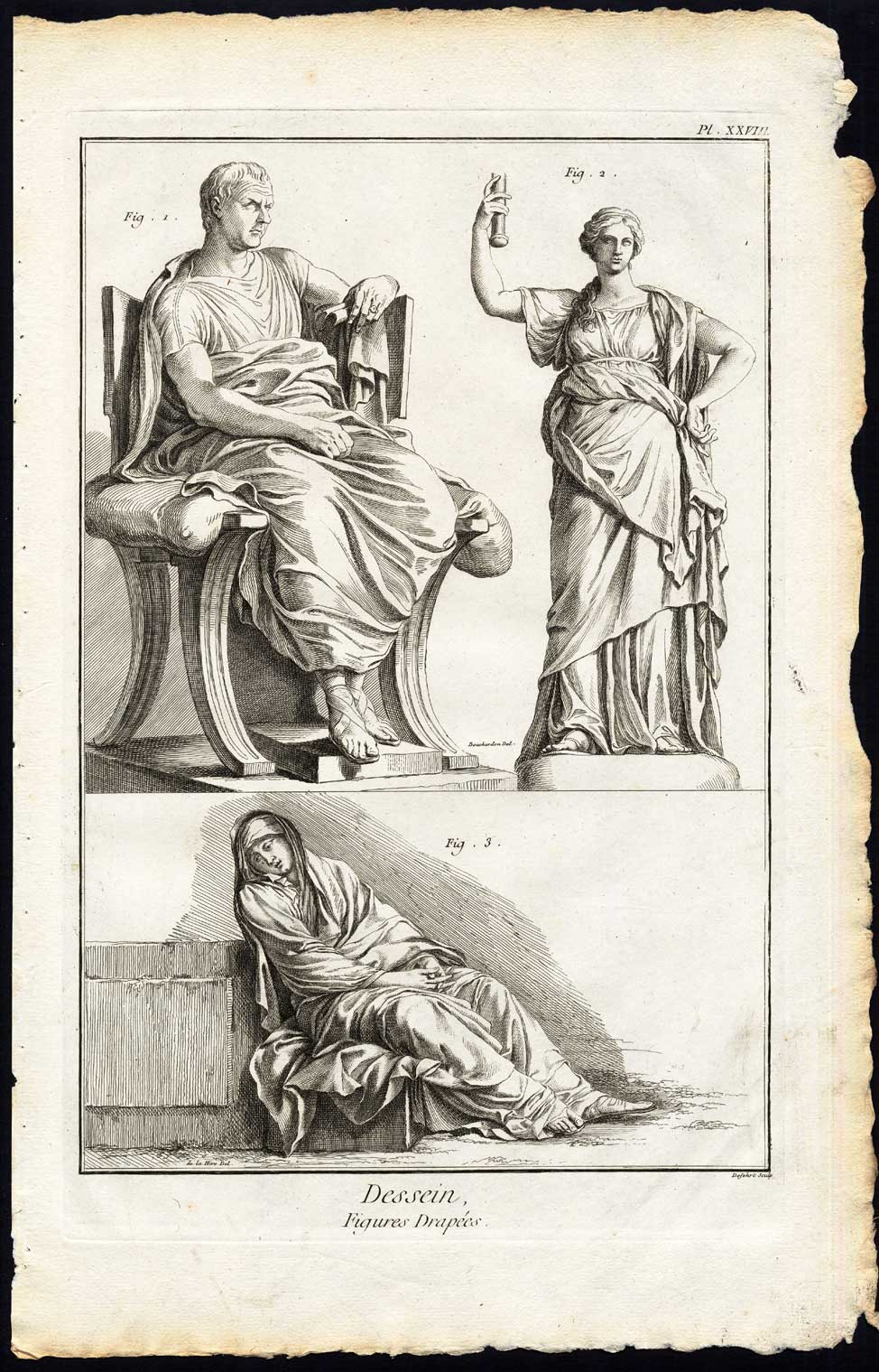 , Antique Print-ART SCHOOL-DRAWING-DRAPED FIGURES-Diderot-Defehrt-1751, Pictura Antique Prints