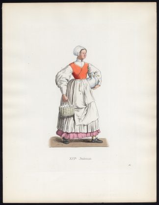 Antique Print-FARMERS WIFE-GOOSE-FRANCE-Duplessis-1867