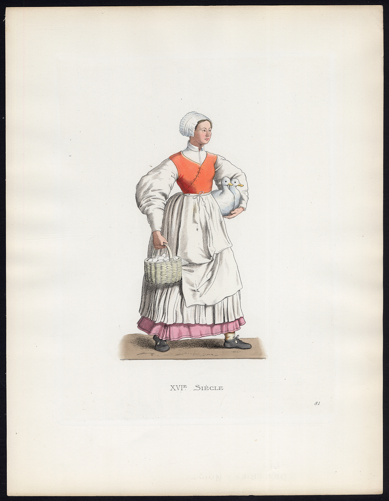 , Antique Print-FARMERS WIFE-GOOSE-FRANCE-Duplessis-1867, Pictura Antique Prints