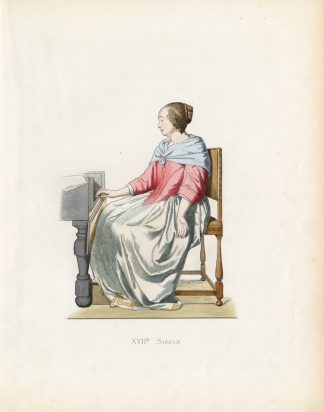 Antique Print-LADY-HARPSICHORD-HOLLAND-Duplessis-1867