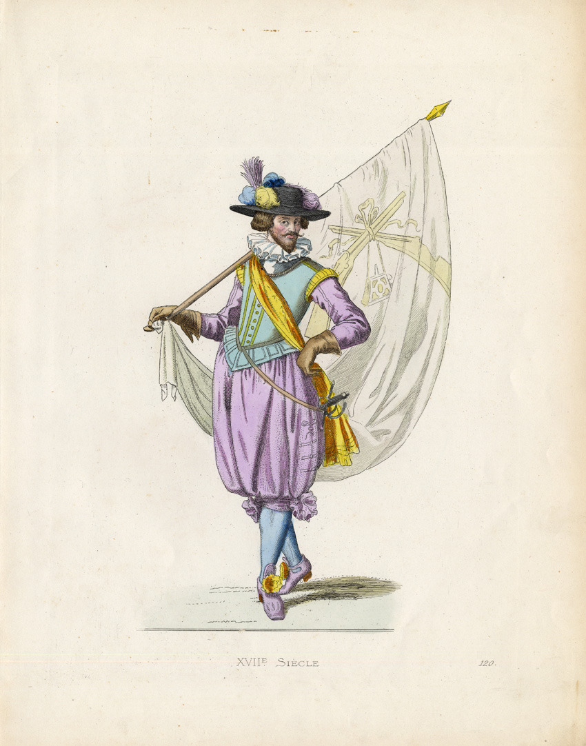 , Antique Print-BEARER-MUSKETEERS-FRANCE-Duplessis-1867, Pictura Antique Prints